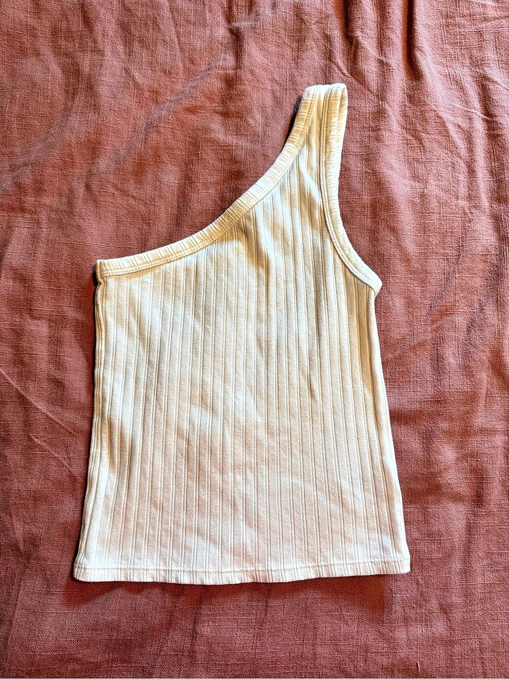 American Eagle Ribbed One Shoulder Tank Top in Cream XS